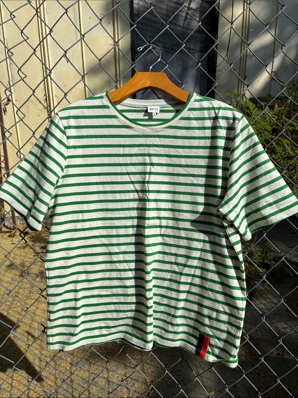 KULE White and Green Striped Short-Sleeve Crewneck Tee M Sold As Is